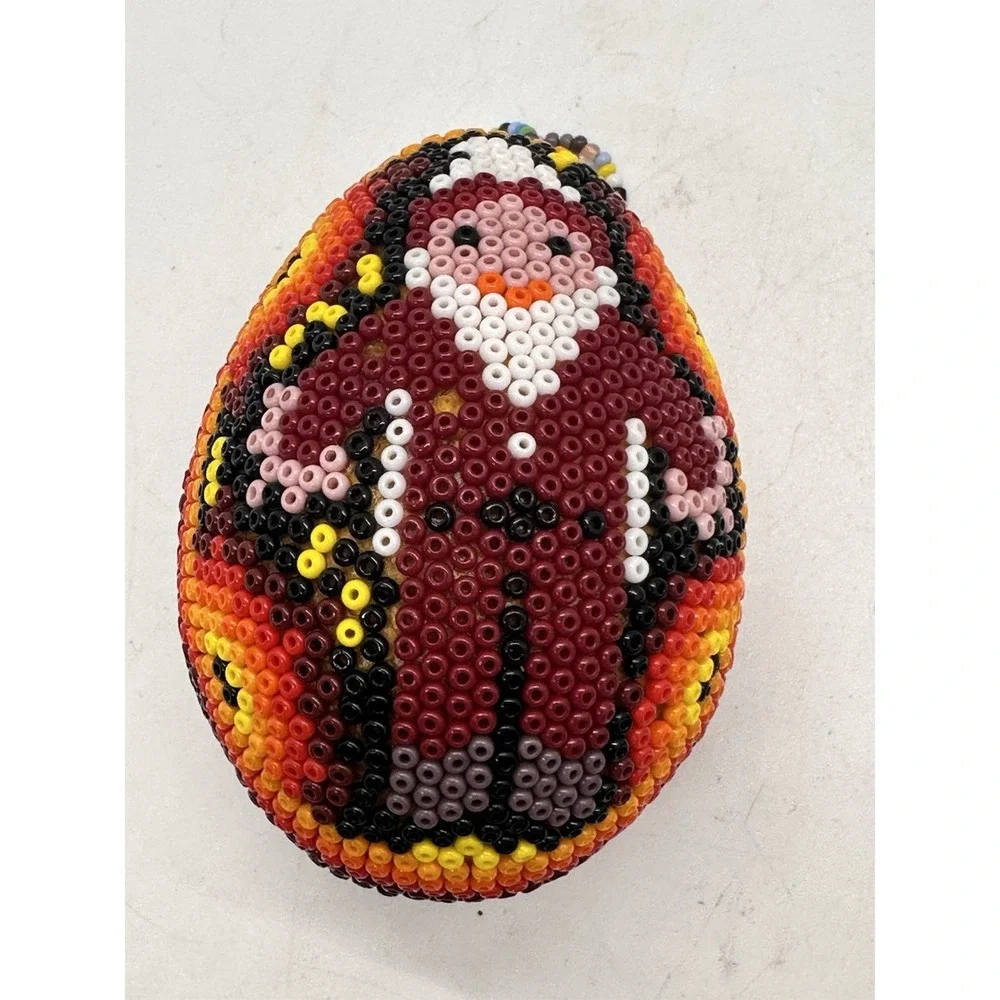 Handmade Beaded Santa Christmas Ornament Egg Shape Artisan‎ Holiday Décor